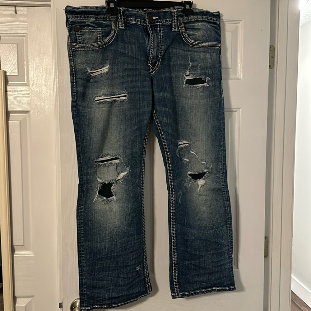 Men’s Silver Zac Distressed Jeans W38/L30 EUC